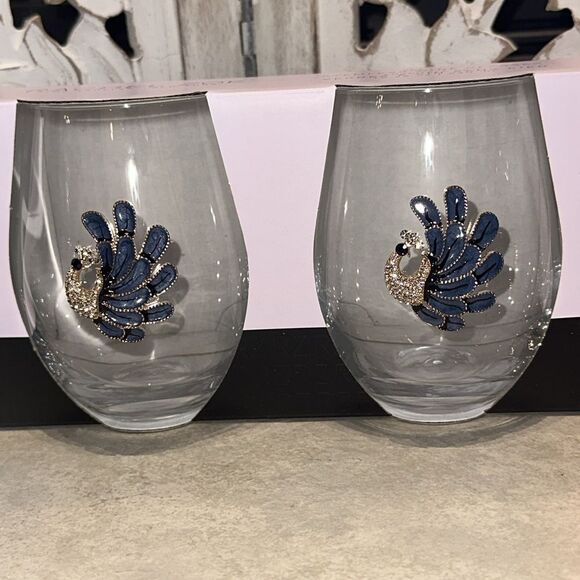 Rachel Zoe Crystal Embellished Peacock Stemless Wine Glasses! - Picture 9 of 10